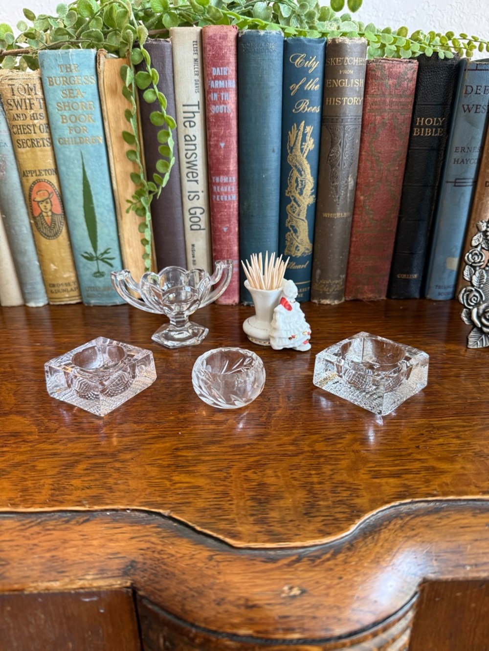 Antique  Salt Cellars and Porcelain Toothpick Holder - Picture 3 of 4